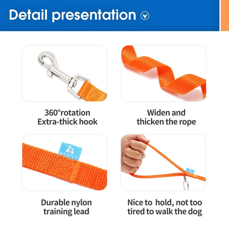 BAAPET 15/20/30/50/100 ft Long Dog Training Leash with Clickers for Small, Medium and Large Dogs or Cats (50 Feet, Orange) - Image 3